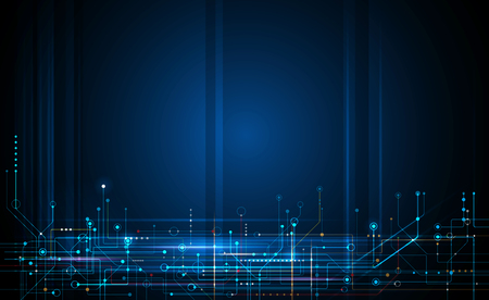 Illustration abstract background, circuit board or motherboard. Vector design for abstract technology, communication, futuristic. Hi tech digital concept on dark blue backgroundのイラスト素材