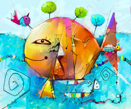 Abstract colorful fantasy oil, acrylic painting.の写真素材