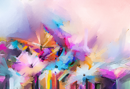 Abstract colorful oil, acrylic painting of spring flower.の写真素材