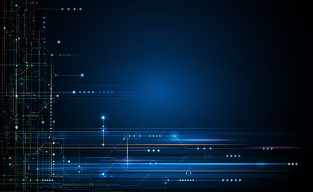 Illustration abstract background, circuit board or motherboard. Vector design for abstract technology, communication, futuristic. Hi tech digital concept on dark blue backgroundのイラスト素材