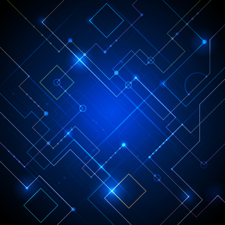 Vector illustration technology with line pattern over dark blue background. Modern hi-tech digital technology concept. Abstract internet communication, future science techno design for backgroundのイラスト素材