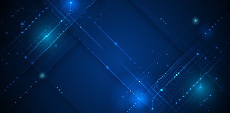 Vector motherboard or circuit board on blue background. Illustration computer hardware, integrated circuit system design. Abstract hi-tech futuristic, digital engineering, science technology conceptのイラスト素材