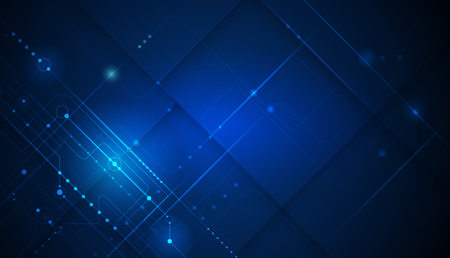 Vector motherboard or circuit board on blue background. Illustration computer hardware, integrated circuit system design. Abstract hi-tech futuristic, digital engineering, science technology conceptのイラスト素材
