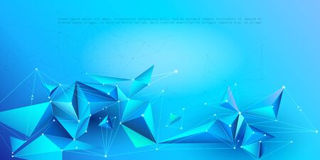 Abstract Molecules with line, node, geometric, low poly, polygon and triangle. Vector design network connection technology on blue color background. Futuristic, science,  network technology conceptのイラスト素材
