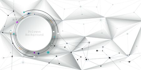 Illustration Abstract 3d paper circle with molecules, lines, geometric, polygon, triangle pattern.のイラスト素材