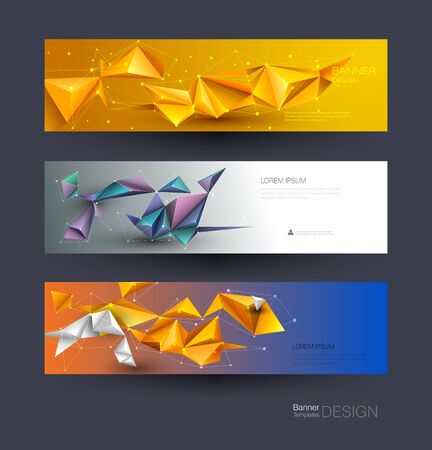 Abstract Molecules banners set with Lines,Geometric,Polygon. Vector design network communication background. Futuristic digital science technology concept for web banner template or brochureのイラスト素材