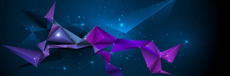 Vector 3D Illustration Geometric, Polygon, Line,Triangle pattern shape with molecule structure. Polygonal with blue background. Abstract science, futuristic, network connection conceptのイラスト素材