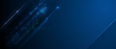 Vector motherboard or circuit board on blue background. Illustration computer hardware, integrated circuit system design. Abstract hi-tech futuristic, digital engineering, science technology conceptのイラスト素材