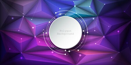 Illustration Abstract 3d paper circle with molecules, lines, geometric, polygon, triangle pattern. Vector design network communication technology on dark blue background. Futuristic technology conceptのイラスト素材