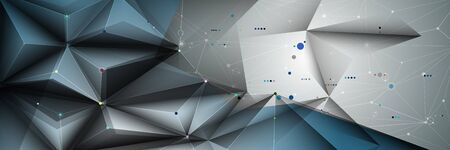 Vector 3D Illustration Geometric, Polygon, Line,Triangle pattern shape with molecule structure. Polygonal with blue background. Abstract science, futuristic, network connection conceptのイラスト素材