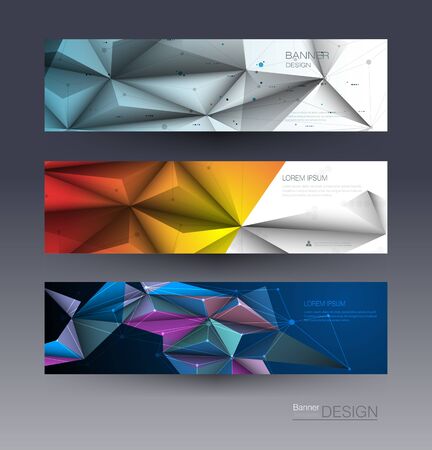 Abstract Molecules banners set with Lines,Geometric,Polygon. Vector design network communication background. Futuristic digital science technology concept for web banner template or brochureのイラスト素材