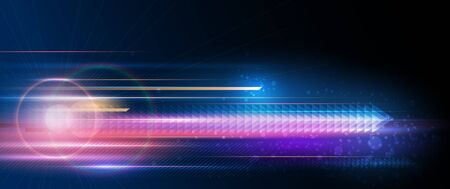 Vector Abstract, science, futuristic, energy technology concept. Digital image of light rays, stripes lines with blue light, speed and motion blur over dark blue backgroundのイラスト素材