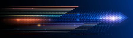 Vector Abstract, science, futuristic, energy technology concept. Digital image of light rays, stripes lines with blue light, speed and motion blur over dark blue backgroundのイラスト素材