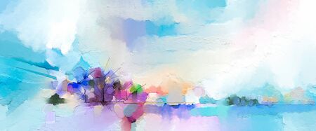 Abstract oil painting landscape. Oil painting outdoor on canvas.の写真素材
