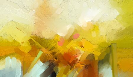 Abstract colorful oil painting on canvas texture. Hand drawn brush stroke, oil color paintings background. Modern art oil paintings with yellow, red color. Abstract contemporary art for backgroundの写真素材