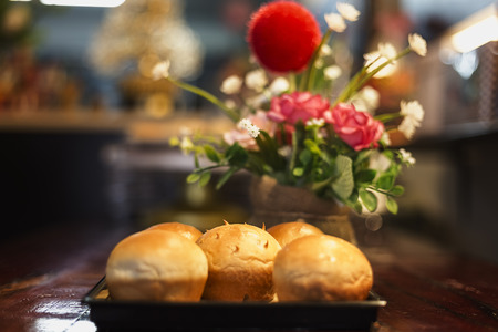 A tray with fresh bakery  pastry at a local bakery