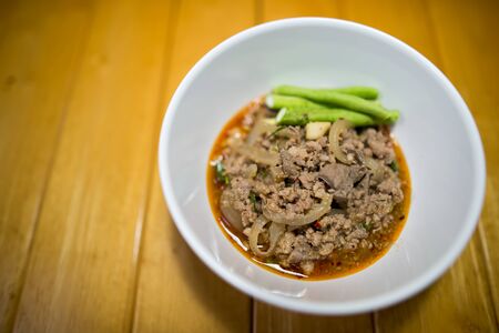 Spicy minced pork salad.の写真素材