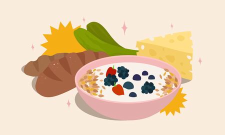 cartoon vector illustration of yogurt and probiotic foodのイラスト素材