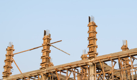 The building under construction with blue sky.の写真素材