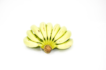 Bunch of green bananas on white backgroundの写真素材