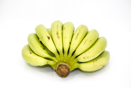 Bunch of green bananas on white backgroundの写真素材