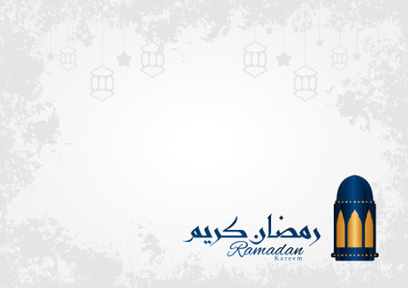 Ramadan Kareem Calligraphy islamic illustration. muslims greeting card, invitation,poster, banner, Eid Mubarak abstract background design template. ramadan theme with crescent blue and golden color.のイラスト素材