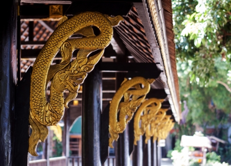 naga adorned by pillars in temple Thailandの写真素材