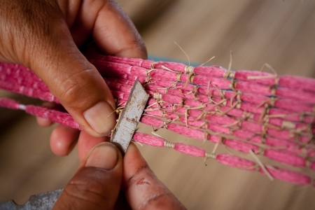 Process of weaving, dyeing, weaving ancient Thailand as silkの写真素材