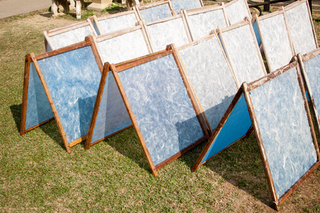 How to make mulberry paper the process umbrella made of paper  fabric  Arts and crafts of the village Bo Sang, Chiang Mai Thailand の写真素材