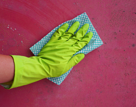 Hand in the glove cleans mold. Unhealthly conceptの写真素材
