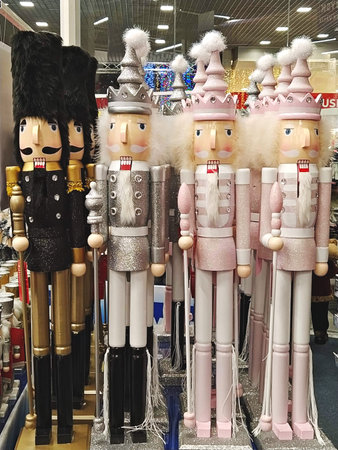 Decorative toy wooden nutcracker in store during Christmas holidays: Tallinn, Estonia - November 23, 2020のeditorial素材