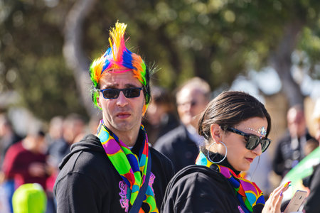 People in makeup and carnival costumes during Fat Tuesday at Mardi Gras carnival in Valletta, Maltaのeditorial素材