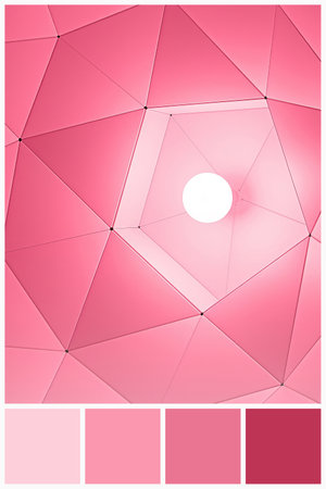Collage with palette similar shades samples on abstract geometric background. Viva Magenta color of year 2023の写真素材