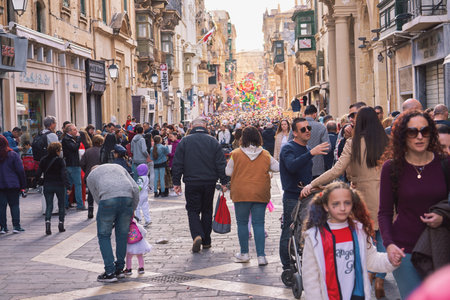 Annual Mardi Gras Fat Tuesday grand parade on maltese street of allegorical floats and masquerader procession: Valletta, Malta - February 23, 2020のeditorial素材
