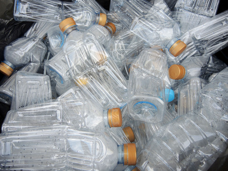 Recyclable garbage of plastic bottles in rubbish bin