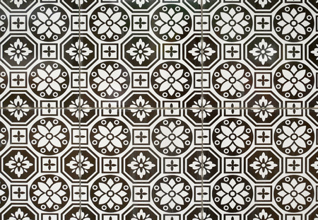 Black and white vintage ceramic tiles floor decoration.の写真素材