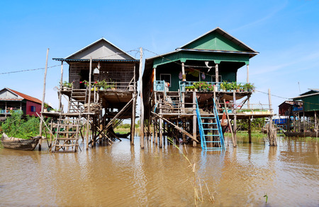 The floating village on the water (komprongpok) of Tonle Sap lake. Cambodia.の写真素材
