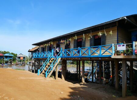 Tonle Sap Lake Siem Reap, Cambodia - August 11, 2017: Cambodian school children at the floating village on Tonle Sap Lake in Siem Reap, Cambodiaのeditorial素材