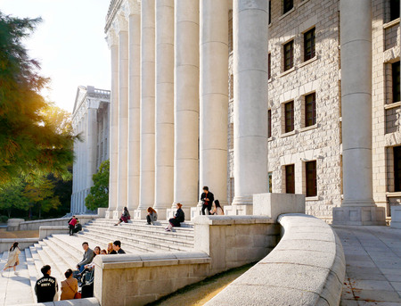 Seoul, South Korea - 29 October, 2017:  Students are  having a relaxing time at the campus in Kyung Hee University  in Seoul, Korea.のeditorial素材