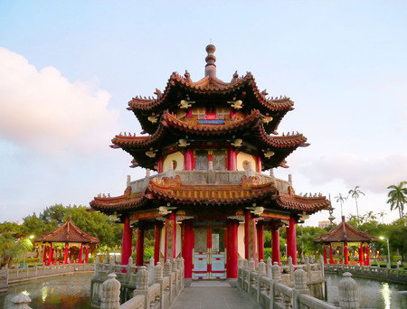Chinese Pagoda in the 228 Peace Memorial Park in Taipei, Taiwan.のeditorial素材