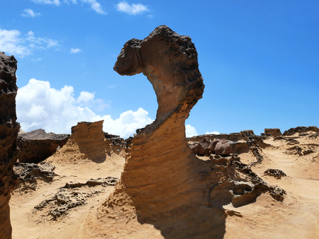 Cute Princess Rock, one of the most popular rock formations in Yehliu Geopark, New Taipei, Taiwanの写真素材