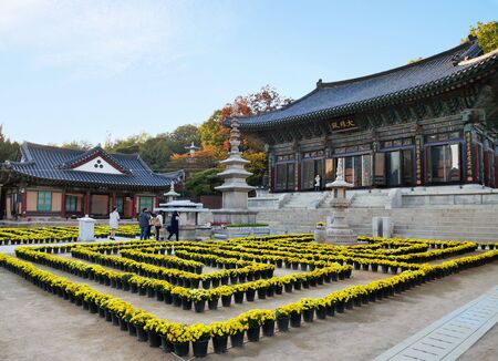 Seoul, South Korea - October 30, 2017 : Bongeunsa Buddhist Temple at Gangnam District in Seoul,...