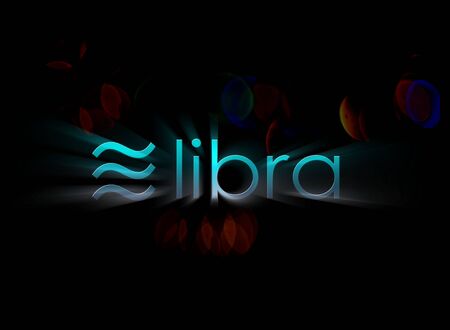 Libra digital currency symbol, blockchain cryptocurrency business.