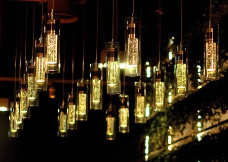 Beautiful light lamp bulb decoration interior of modern cafe.の写真素材
