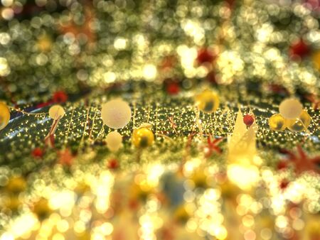 Christmas and New Year holidays background. Decoration with stars, gold garlands, bokeh effect and shining lights.の写真素材