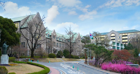 Ewha Womans University, Seoul, South Korea - April 10, 2019 : The building of Ewha Womans university in spring season.のeditorial素材