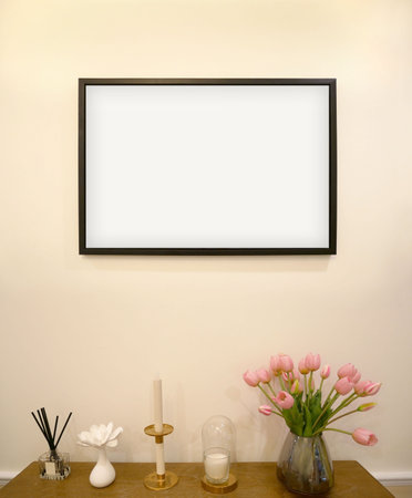 Mock up frame in living room, interior design background.