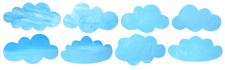 Set of watercolor and acrylic paint clouds isolated on white backgroundの写真素材