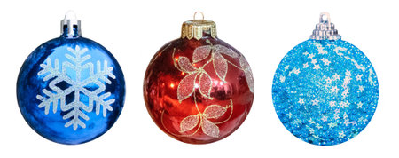 Red and blue Christmas ball decoratoin isolated on white background.の写真素材
