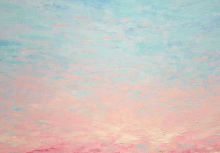 Texture blue and pink painted background acrylic paint brush strokes, Artwork for creative design, light pastel colored of sunset cloudsの写真素材